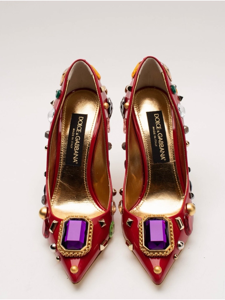 Dolce & Gabbana Red Jewel-Embellished Pointed Pumps